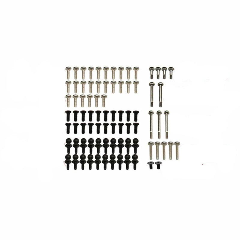 Assorted screws including round head, flat head, and pivot ball head on a white background.