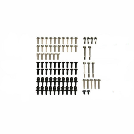 Assorted screws including round head, flat head, and pivot ball head on a white background.