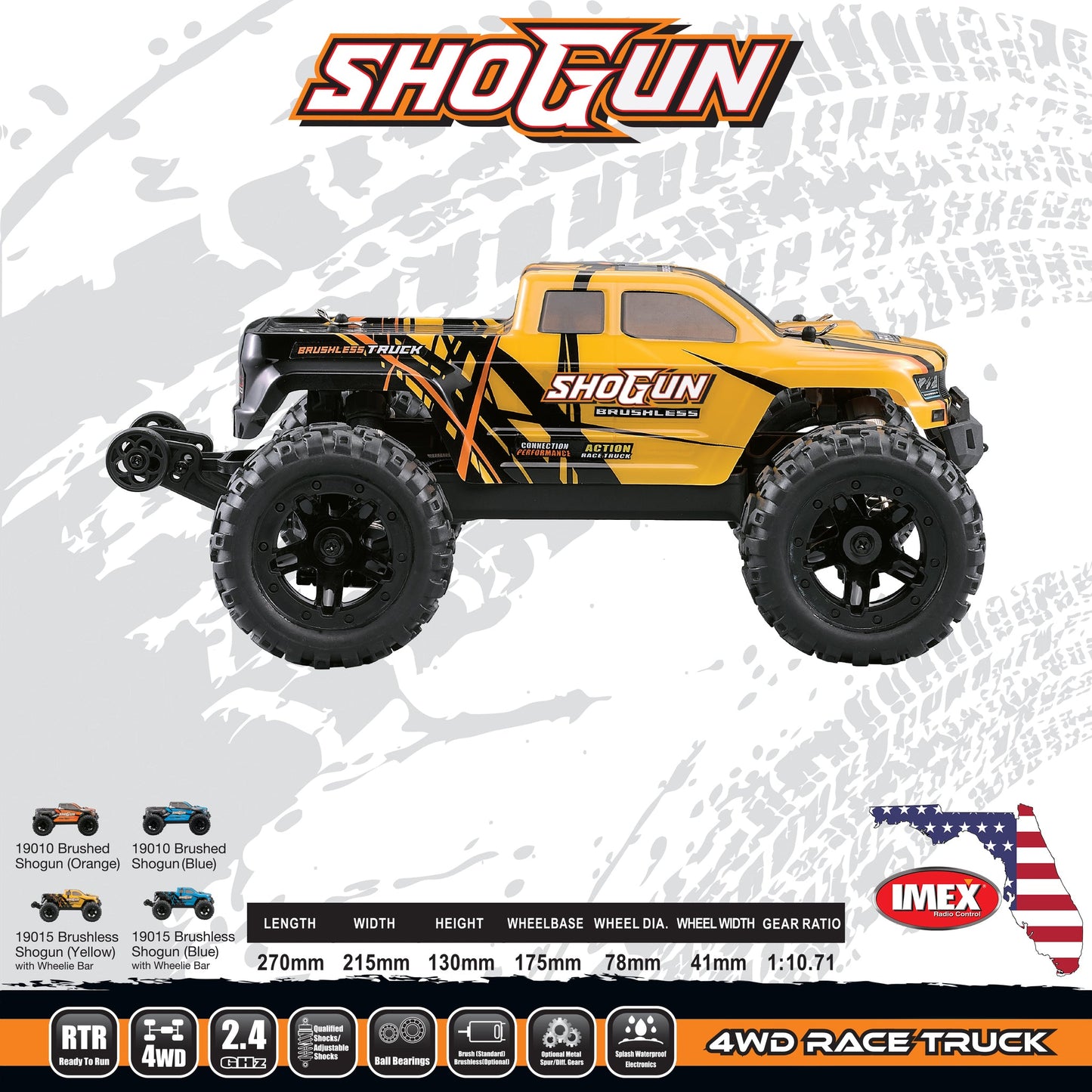 1/16 Scale Brushless RTR 4WD Monster Truck Yellow