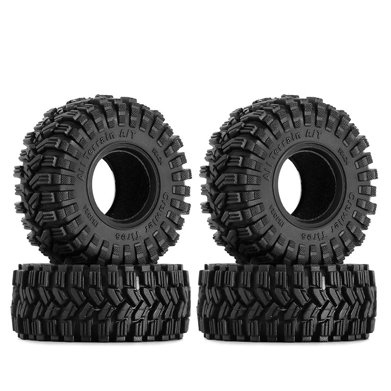 Set of black off-road tires with INJORA branding on a white background