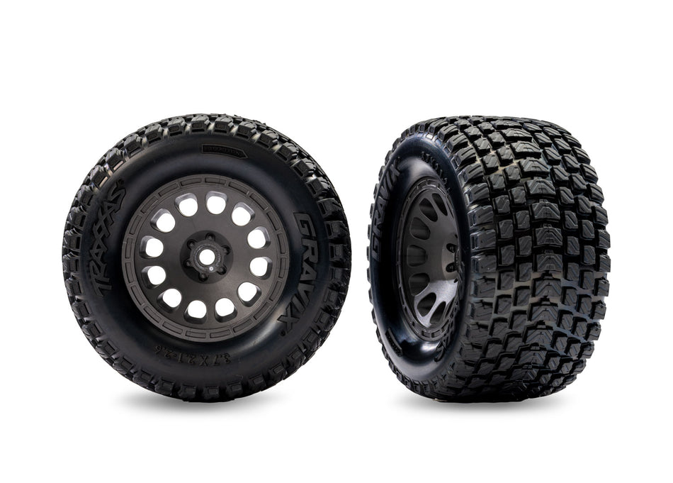 10775 Traxxas Gray Rear Mini XRT Wheels w/ Gravix Tires (2)