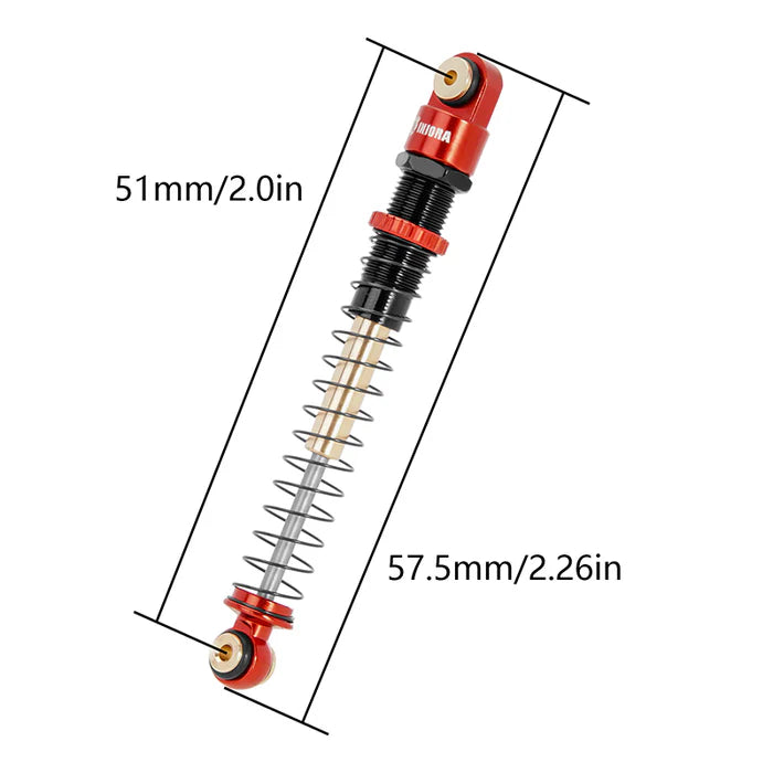 INJORA 51mm Aluminum Long Travel Threaded Double Barrel Shocks for Axial AX24 Red