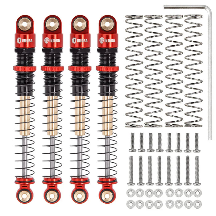 INJORA 51mm Aluminum Long Travel Threaded Double Barrel Shocks for Axial AX24 Red