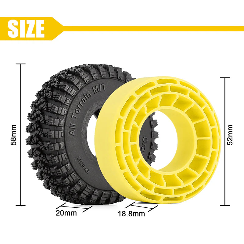 INJORA 1.0" 58*20mm Tires & Silicone Rubber Inserts Combo 4