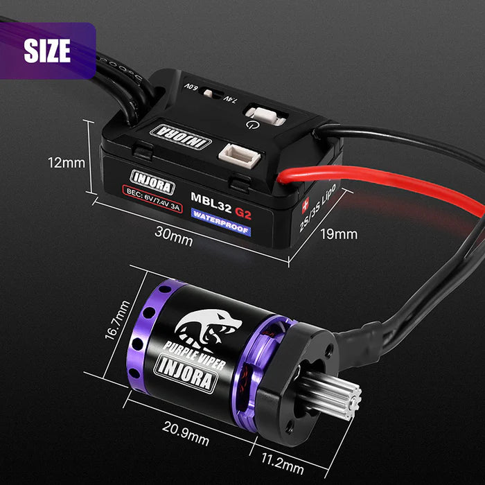 INJORA MBL32 G2 Waterproof Brushless ESC & 1721 Purple Viper Motor for 1/18 TRX4M Ascent-18