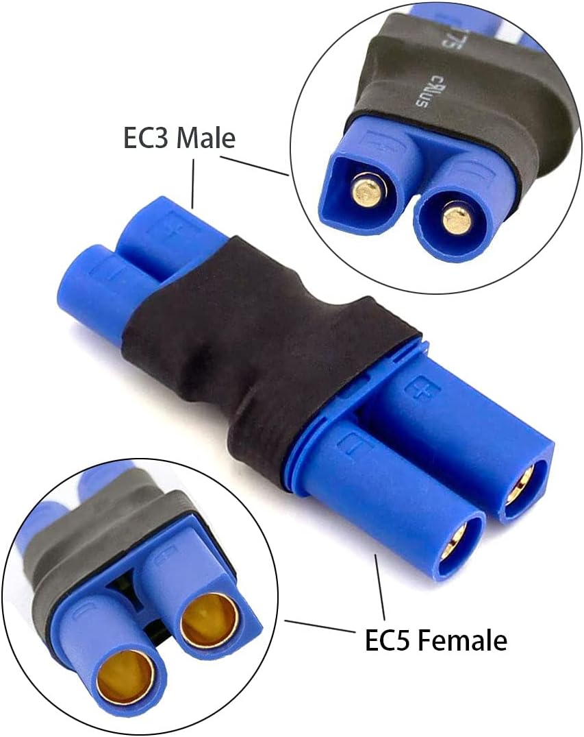Electrical connectors labeled EC3 Male and EC5 Female on a white background.