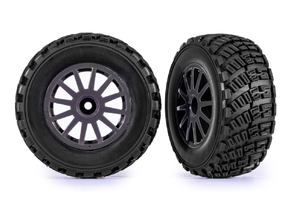 7473 Traxxas Gray 12-Spoke Rally Wheels w/ Rally Tires (2)