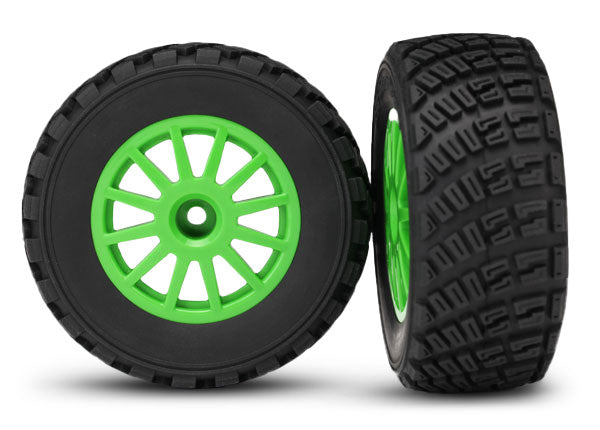 7473X Traxxas Green 12-Spoke Rally Wheels w/ Rally Tires (2)
