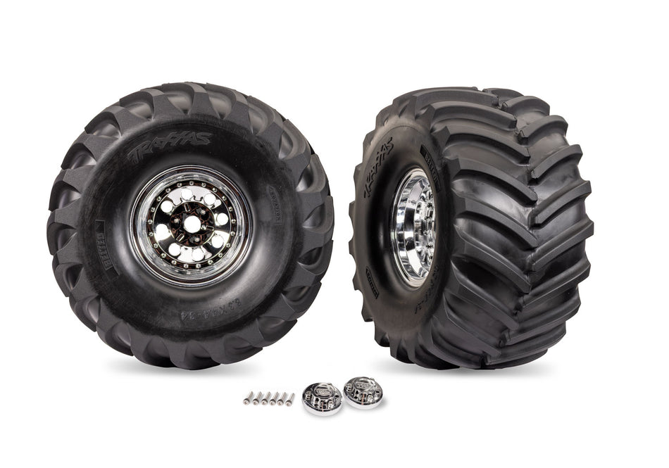 Traxxas 7696 Chrome X-Monster Wheels with Terra Groove Tires (2)