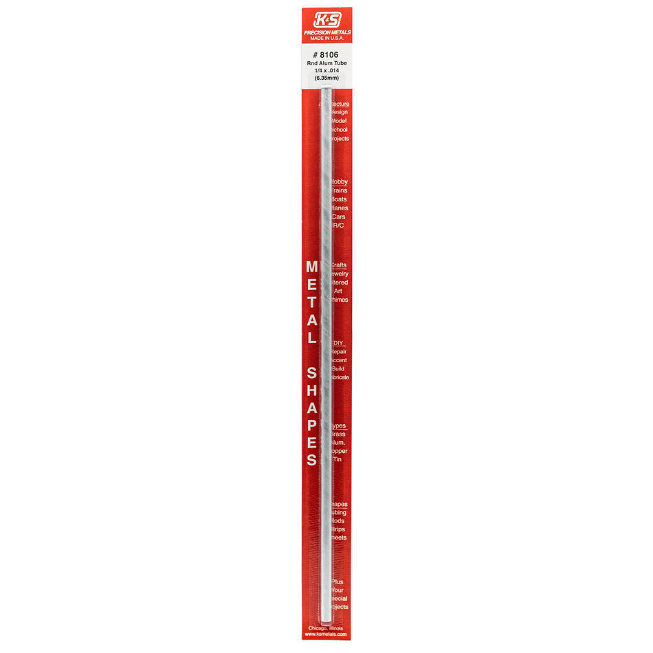 Round Aluminum Tube: 1/4" OD x 0.014" Wall x 12" Long