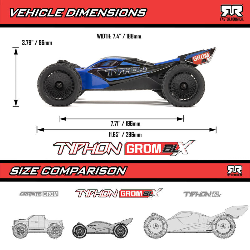 TYPHON GROM 223S BLX Brushless 4X4 Small Scale Buggy RTR with Battery & Charger, Red