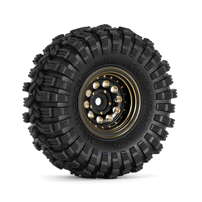 INJORA 1.0" 58*24mm -2.65mm Offset Brass Beadlock Wheel Set for 1/24 1/18 RC Crawler - Black