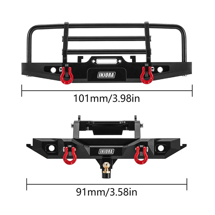 INJORA CNC Aluminum Front Rear Bumper with Lights for 1/18 TRX4M Defender (4M-88)