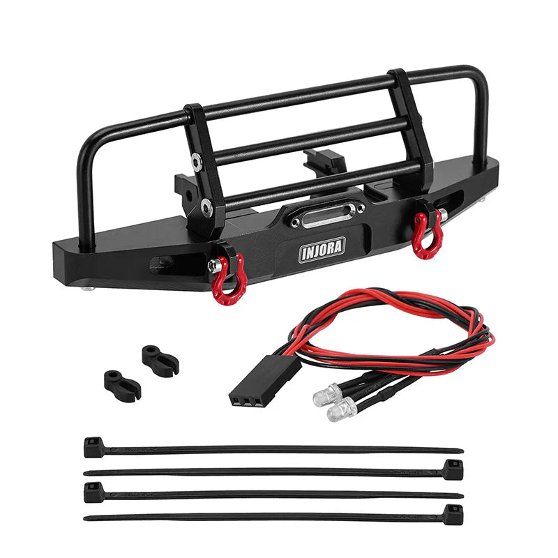 INJORA CNC Aluminum Front  Bumper with Lights for 1/18 TRX4M Defender (4M-88F)