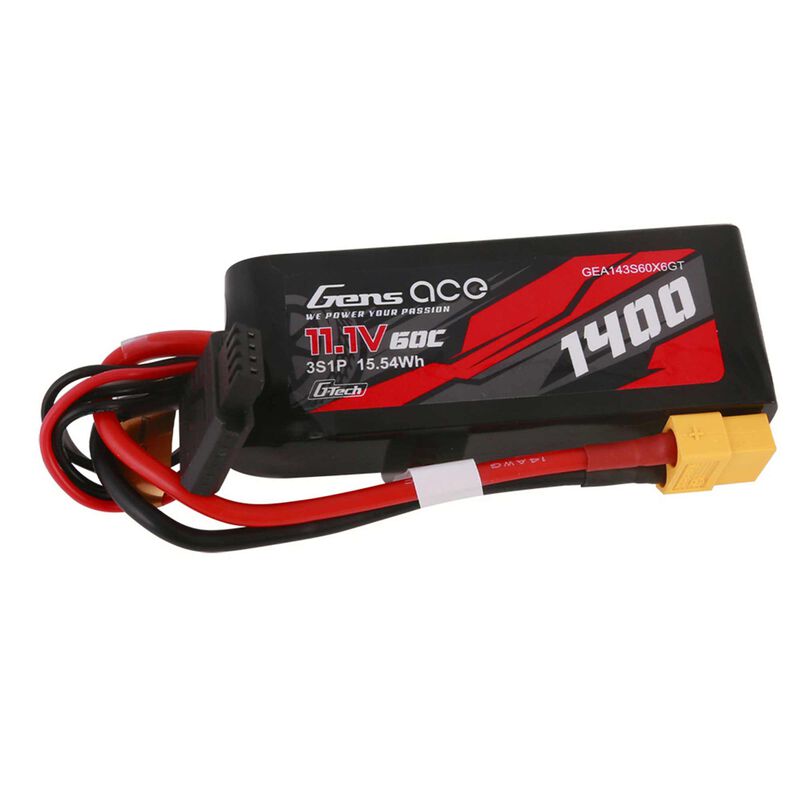 11.1V 1400mAh 3S 60C G-Tech Lipo: XT60