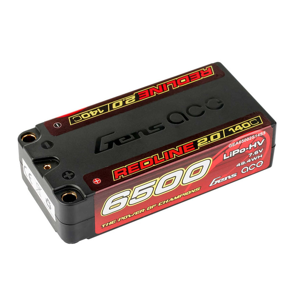 Gens Ace Redline 2.0 6500mAh 2S 140C 7.6V HV hardcase Lipo Battery with 5.0mm bullet