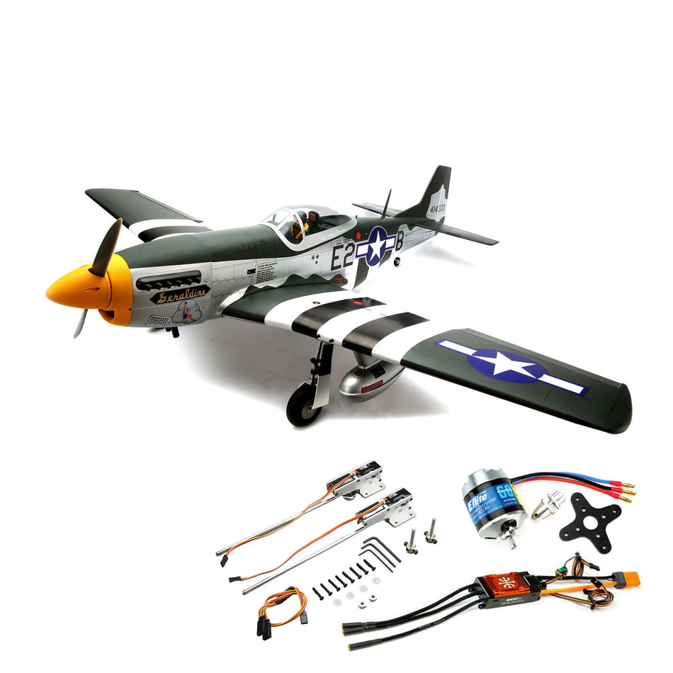 Hangar 9 P-51D Mustang 20cc ARF with E-flite Brushless Motor, Spektrum 100A Smart ESC, and E-flite Electric Retract Set