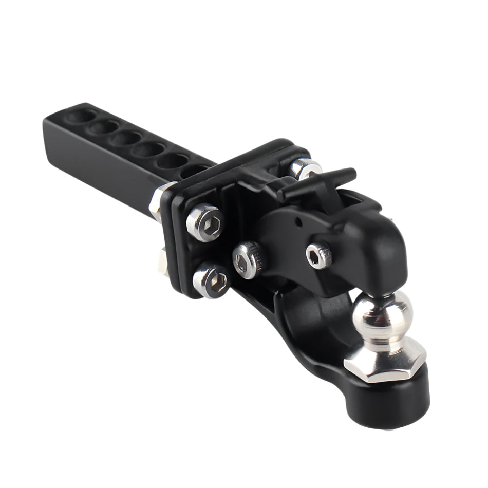 Black metal ball joint with silver ball on a white background