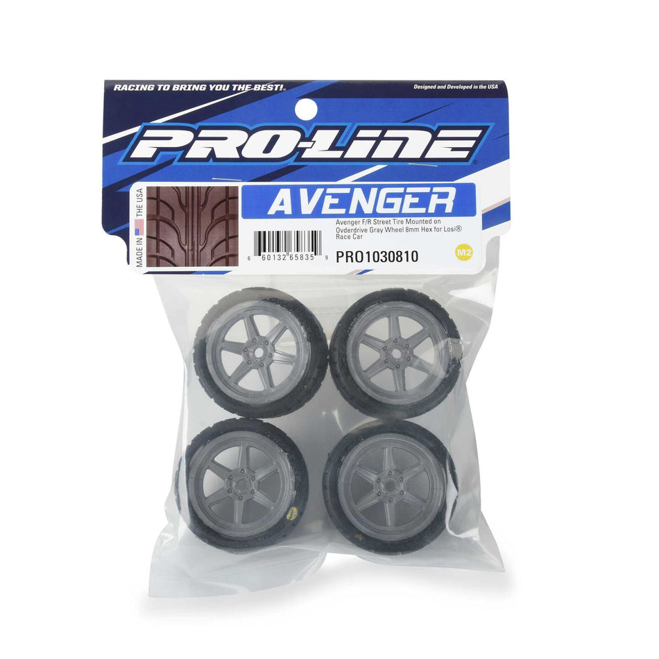 Pro-Line Avenger Street Tires on Overdrive Gray Wheels (8mm Hex) – PRO1030810