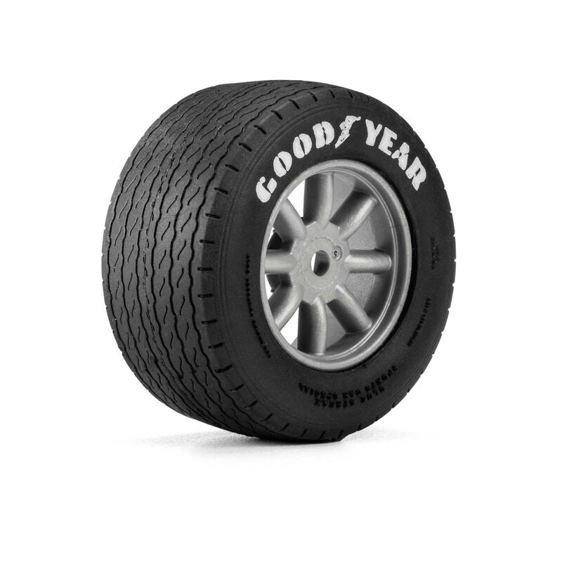 Goodyear Blue Streak VTA Front Tires Mounted 8mm Gray Wheels (2) for Losi NASCAR Racecar