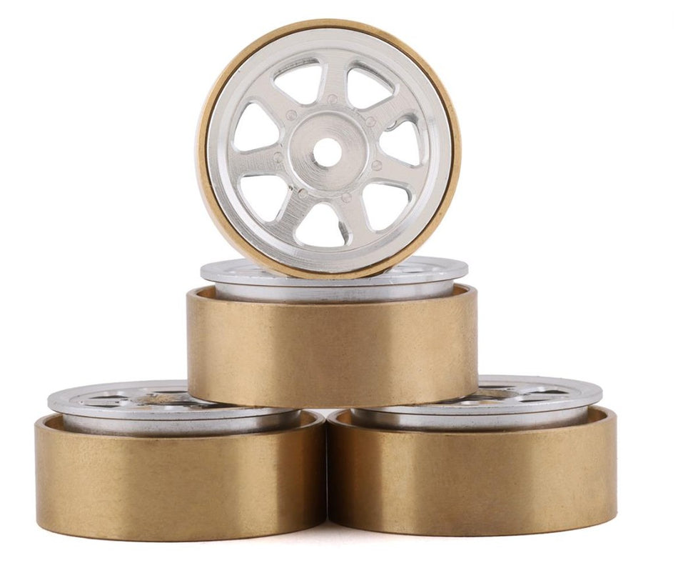 Samix SCX24 Aluminum & Brass 1.0" Beadlock Wheel Set w/Scale Hubs (Silver) (4)