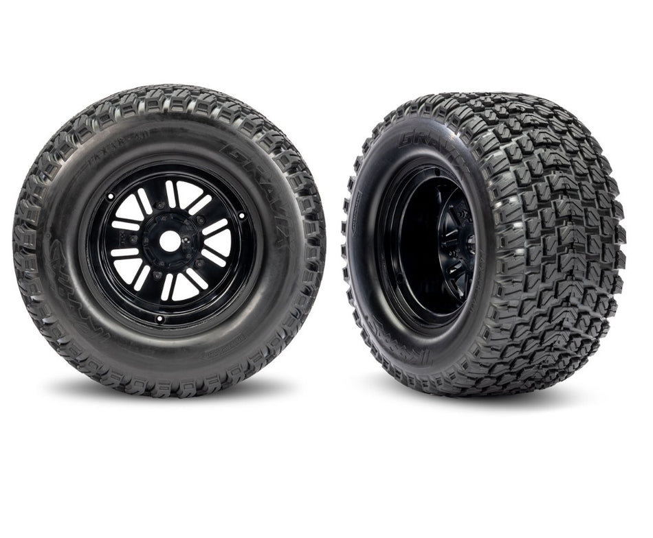 10947 Traxxas Black Rear Funco Wheels & Gravix Tires (2)