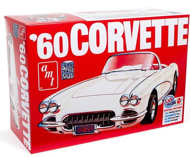 AMT 1960 Chevy Corvette 2-in-1 Stock or Street Rod – 1/25 Scale Model Kit AMT1374