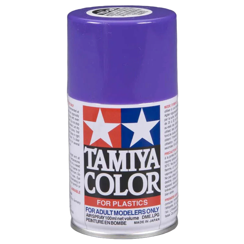 Tamiya Color spray paint can for plastics on a white background
