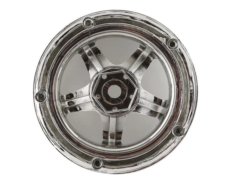 DS Racing DSC-DE-009 Drift Element 5 Spoke Drift Wheels (Triple Chrome w/Gold Rivets) (2) (Adjustable Offset) w/12mm Hex