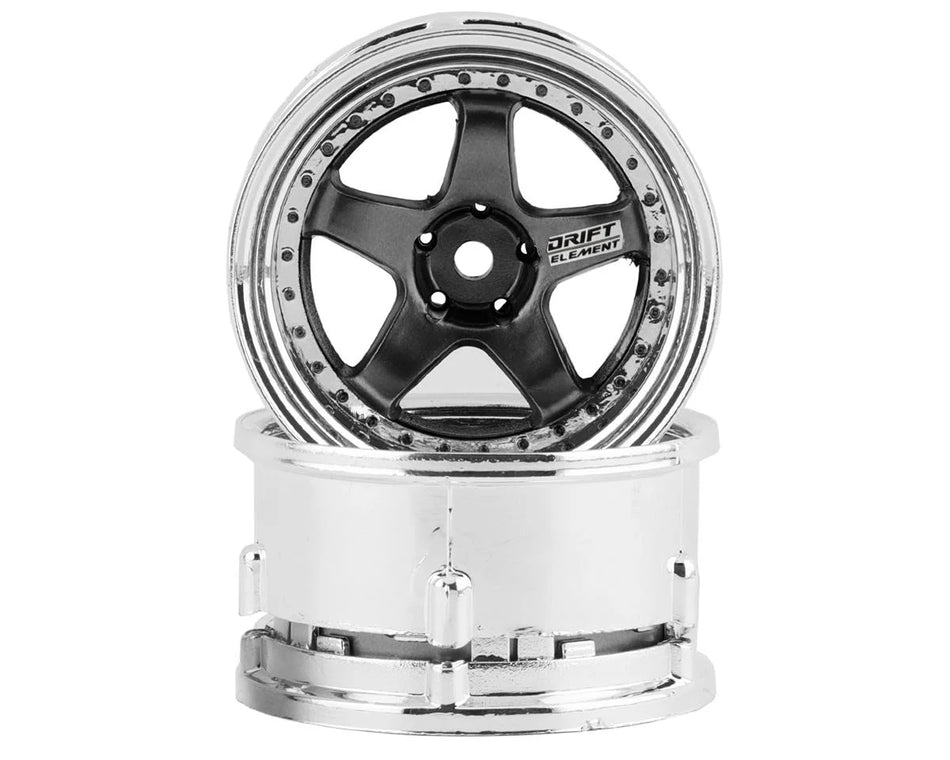 DS Racing DSC-DE-020 Drift Element 5-Spoke Drift Wheels — Gunmetal/Black Rivets (2) Adjustable Offset w/12mm Hex
