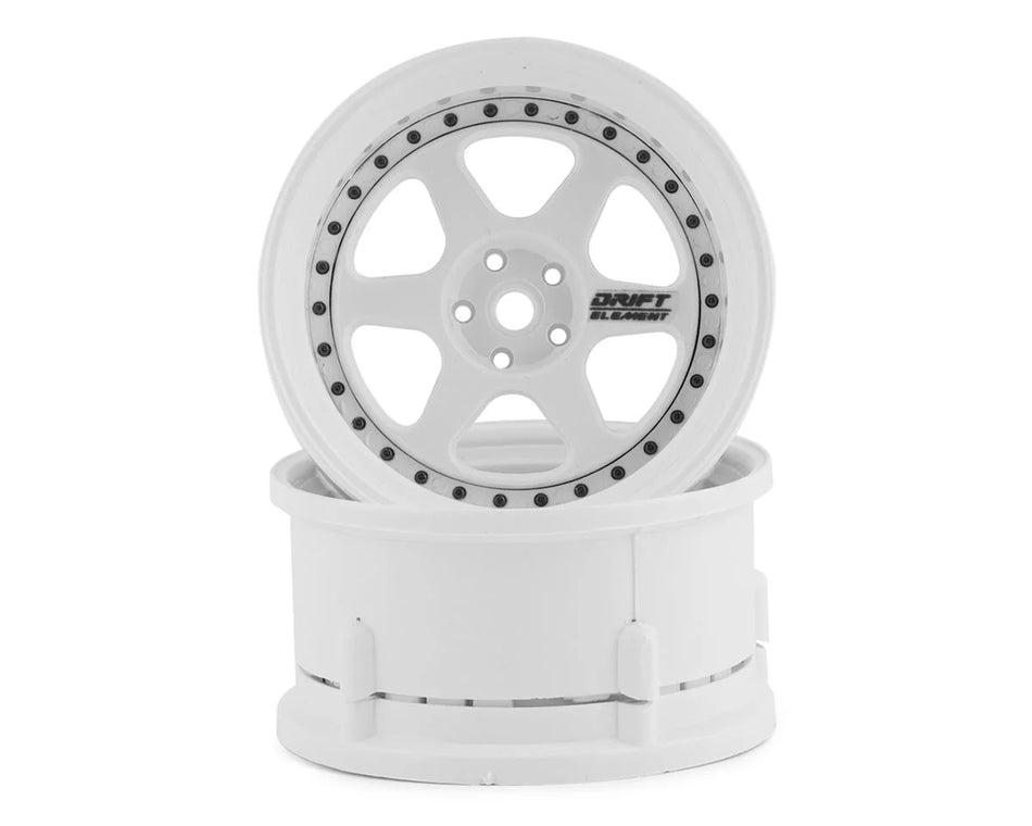 DS Racing DSC-DE-202 Drift Element 6 Spoke Drift Wheels (Triple White w/Black Rivets) (2) (Adjustable Offset) w/12mm Hex