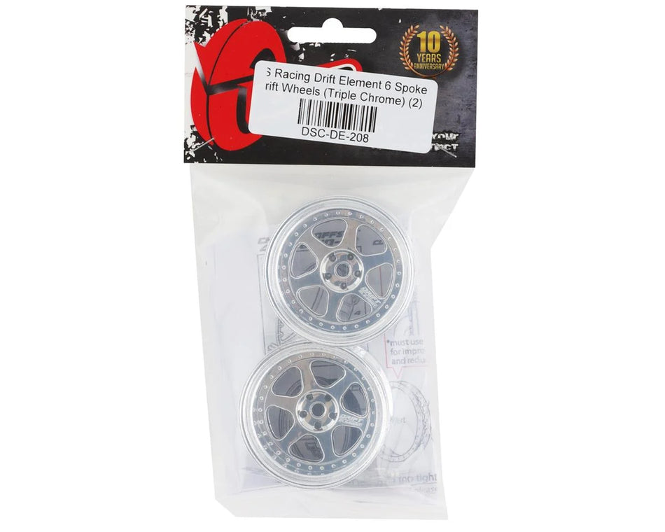 DS Racing Drift Element 6 Spoke Drift Wheels (Triple Chrome) (2) (Adjustable Offset) w/12mm Hex