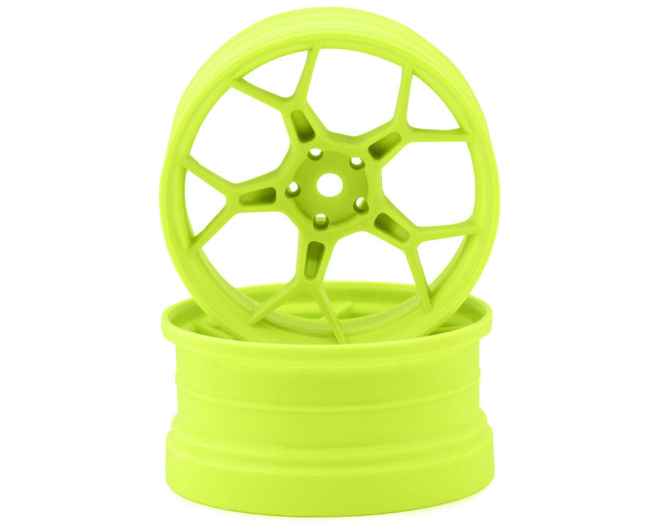 DS Racing DSC-DF-5Y2-6FL-HG Feathery Split Spoke Drift Wheels (Flu Lime) (2) (6mm Offset) w/12mm Hex
