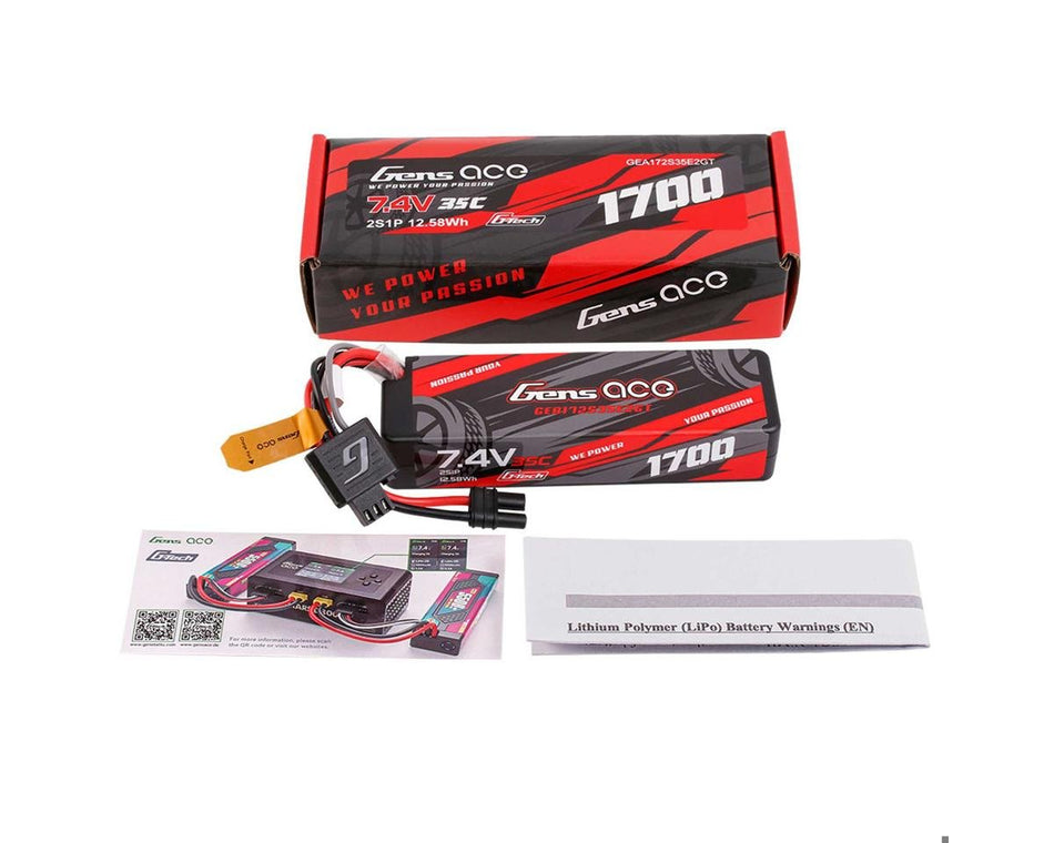 Gens ace 1700mAh 2S 35C 7.4V G-Tech Hardcase Lipo Battery with EC2 Plug