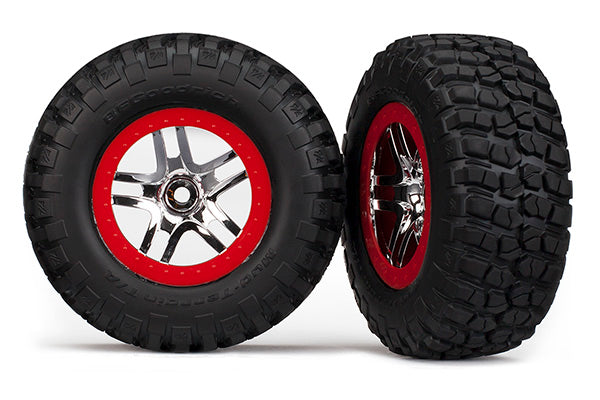 Traxxas 6873R SCT Chrome and Red Wheels w/ BFG S1 Tires (2)