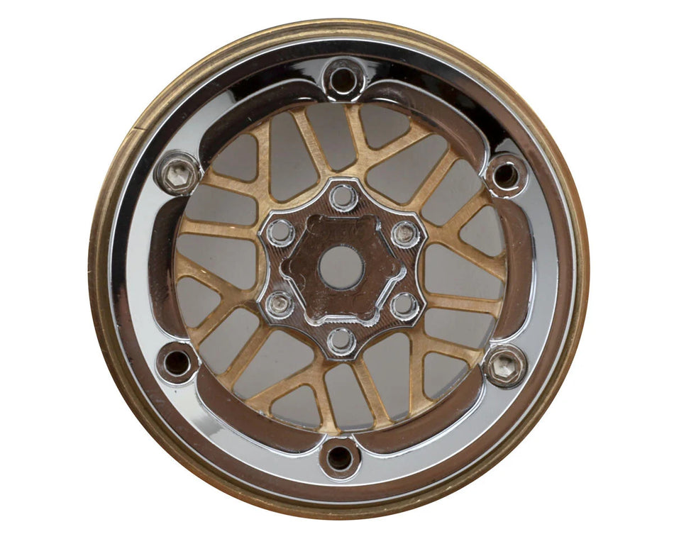 Injora 1.3" ModuWheel Brass & Aluminum Micro Rock Crawler Beadlock Wheels (43g ea) (Gold/Chrome) (4)