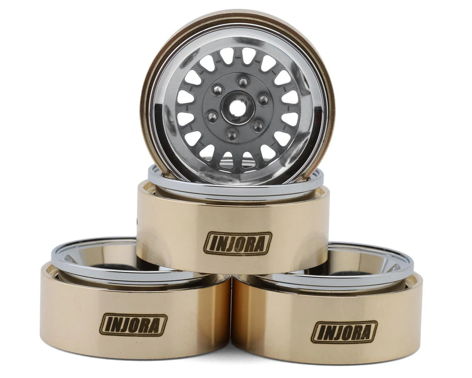 Injora 1.3" ModuWheel Brass & Aluminum Micro Crawler Beadlock Wheels (Grey) (4) (40.5g ea) (-4.05mm Offset)