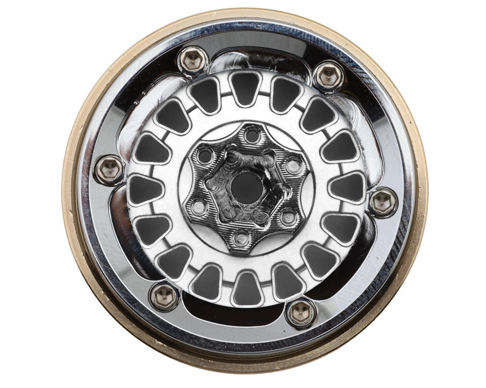 Injora 1.3" ModuWheel Brass & Aluminum Micro Crawler Beadlock Wheels (Silver) (4) (40.5g ea) (-4.05mm Offset)