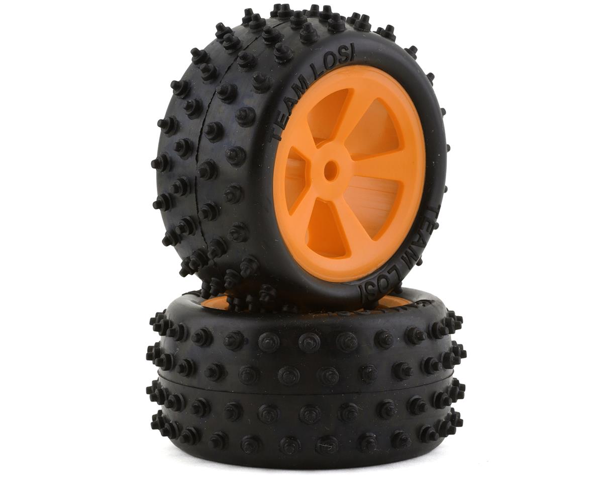 Losi 4 Row Rear Tires, Mounted, Orange (2): Mini JRX2