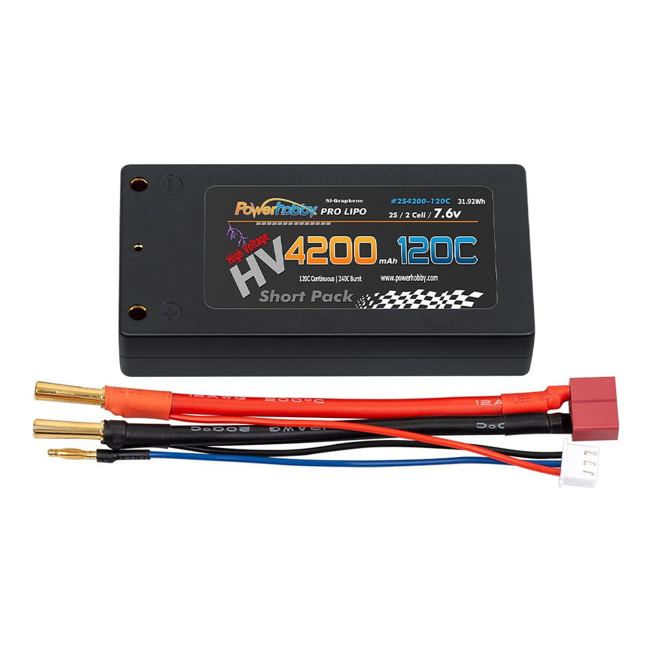 Power Hobby PHB2S4200120CSHORTY 2S 7.6V HV Graphene 4200mAh 120C Shorty LiPo Battery
