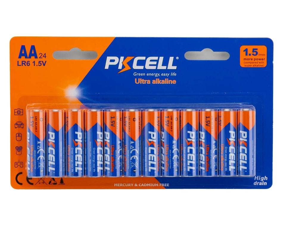PKCell Ultra Alkaline AA Batteries 24 Pack Box (12)