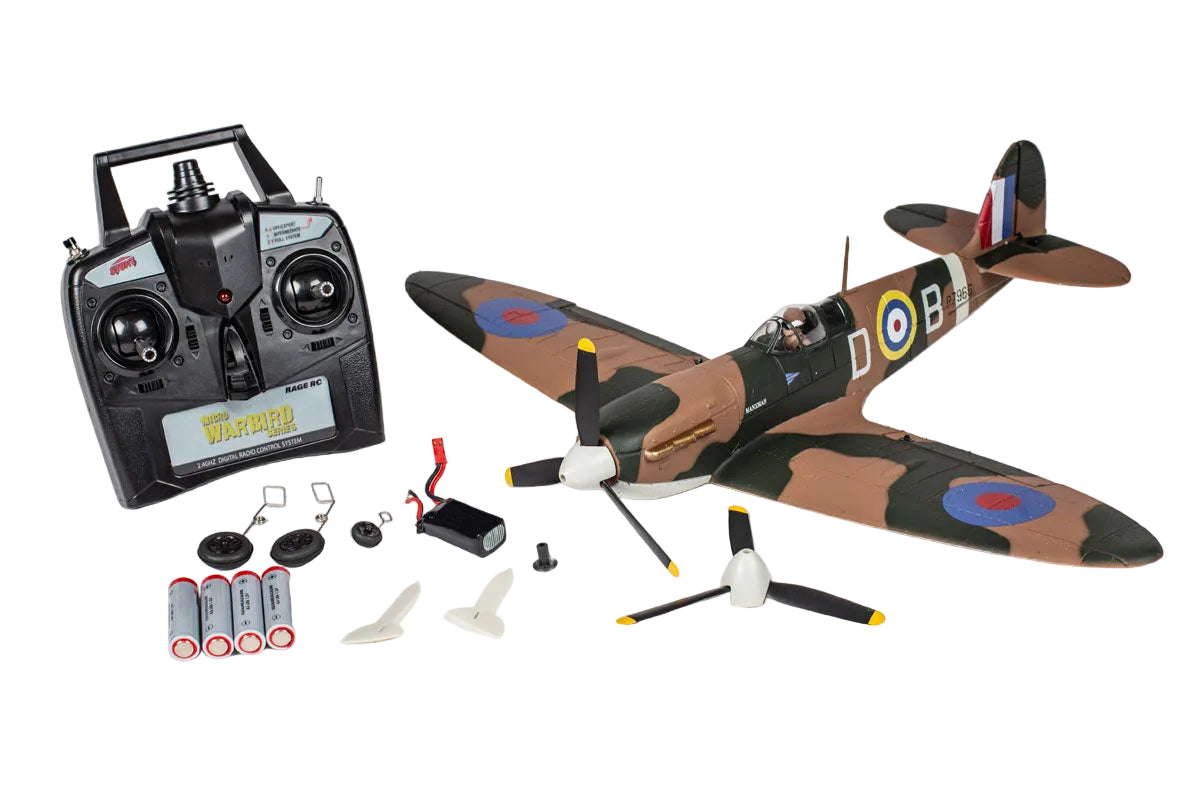 Model airplane with control gear on a white background
