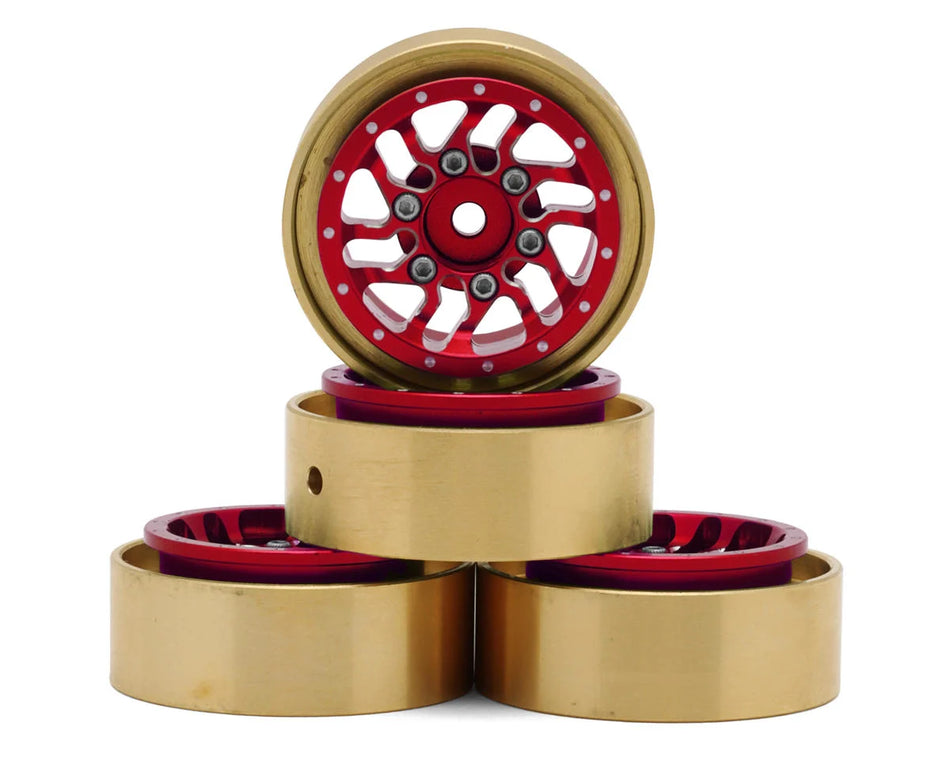 Samix Aluminum/Brass Bead-lock Wheels for Traxxas TRX-4M (Red) (4) (35g) (Adj. Offset)