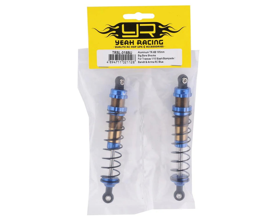 Yeah Racing 105mm TR-XB Aluminum Big Bore Shocks (Blue, 2-Pack) – Tuned for Traxxas Slash & SC Trucks [YEA-TRSL-018BU]