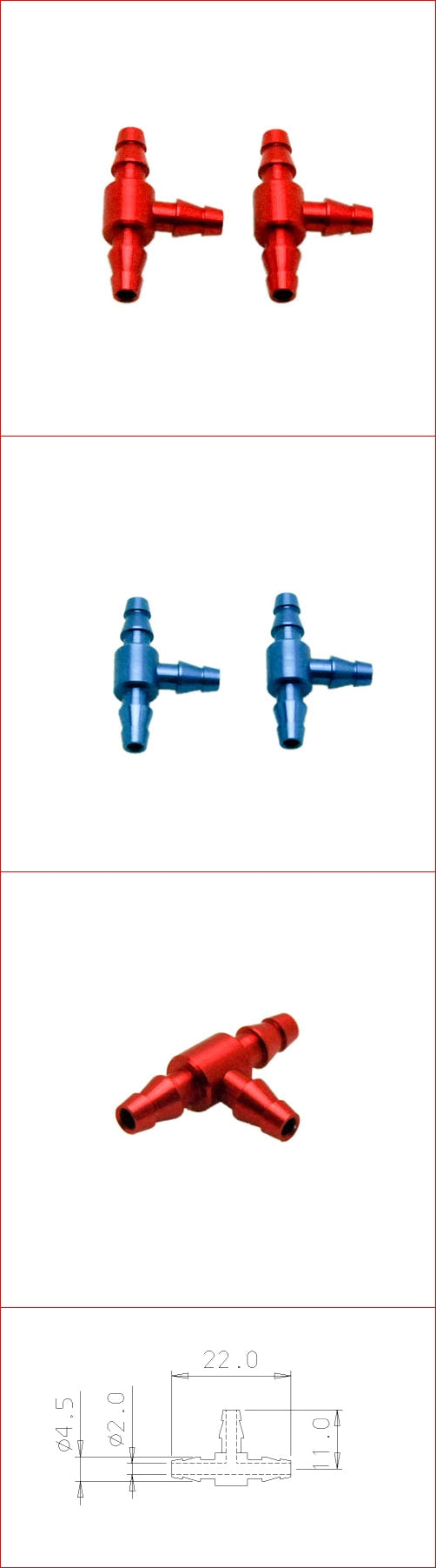 Secraft Aluminum Fuel T-Fittings Red