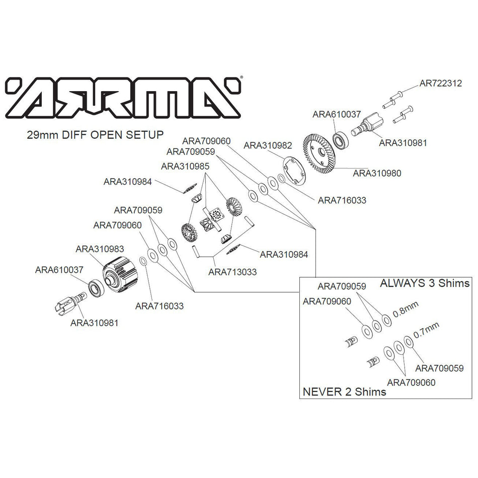 Open F/R Diff Set GP4 5mm 10K