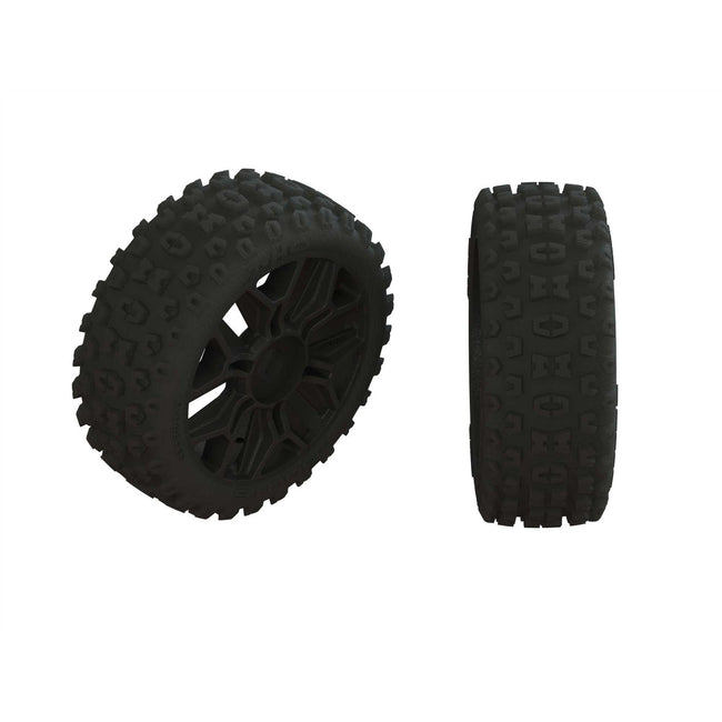 ARA550057 1/8 2HO Front/Rear 3.3 Pre-Mounted Tires, 17mm Hex, Black (2)