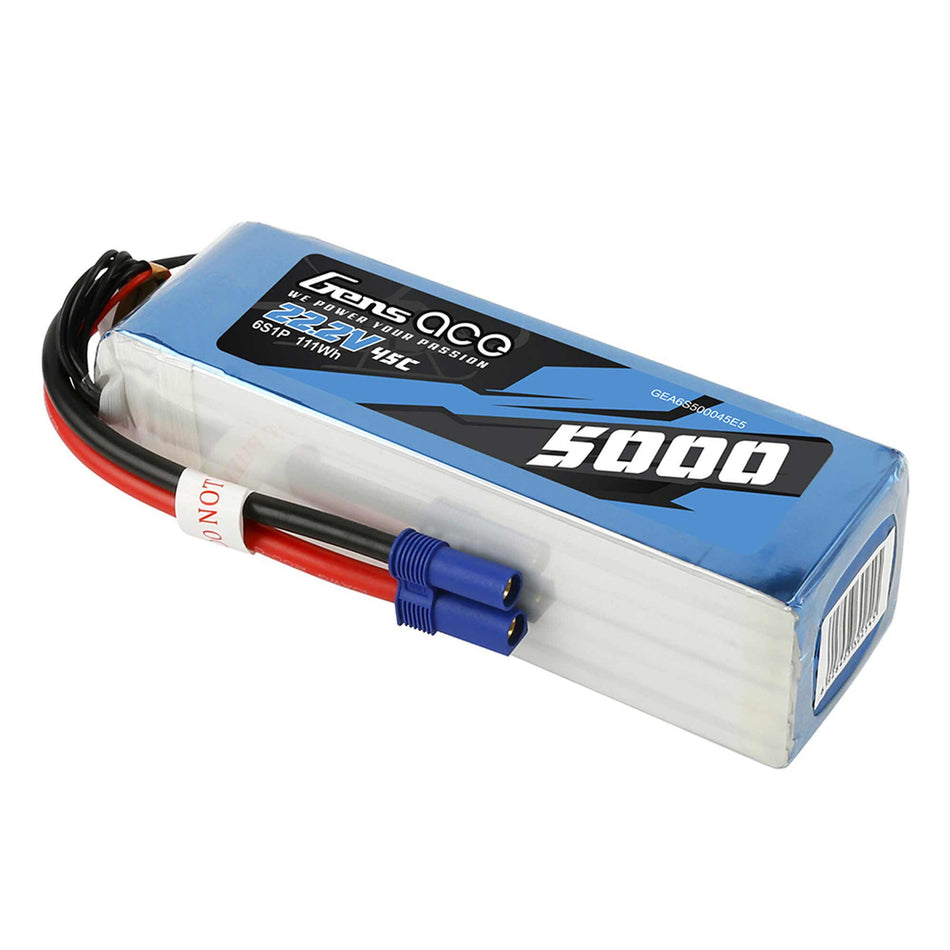 Gens Ace 5000mAh 6S1P 45C 22.2V LiPo Battery Pack With EC5 Plug