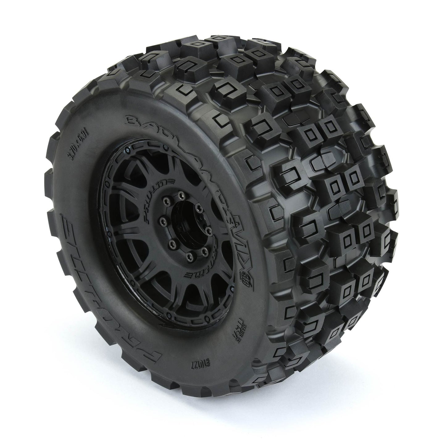 1/8 Badlands MX38 F/R 3.8" MT Tires Mounted 17mm Blk Raid (2)