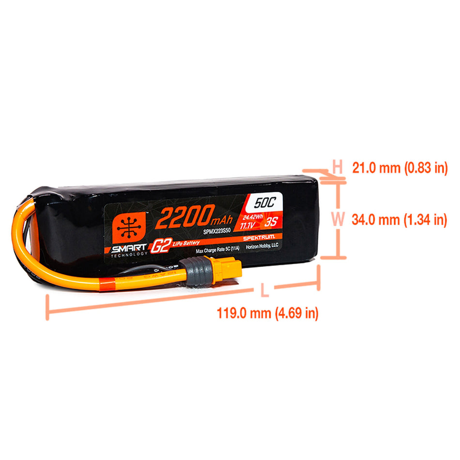 2200mAh 3S 11.1V Smart G2 LiPo 50C; IC3